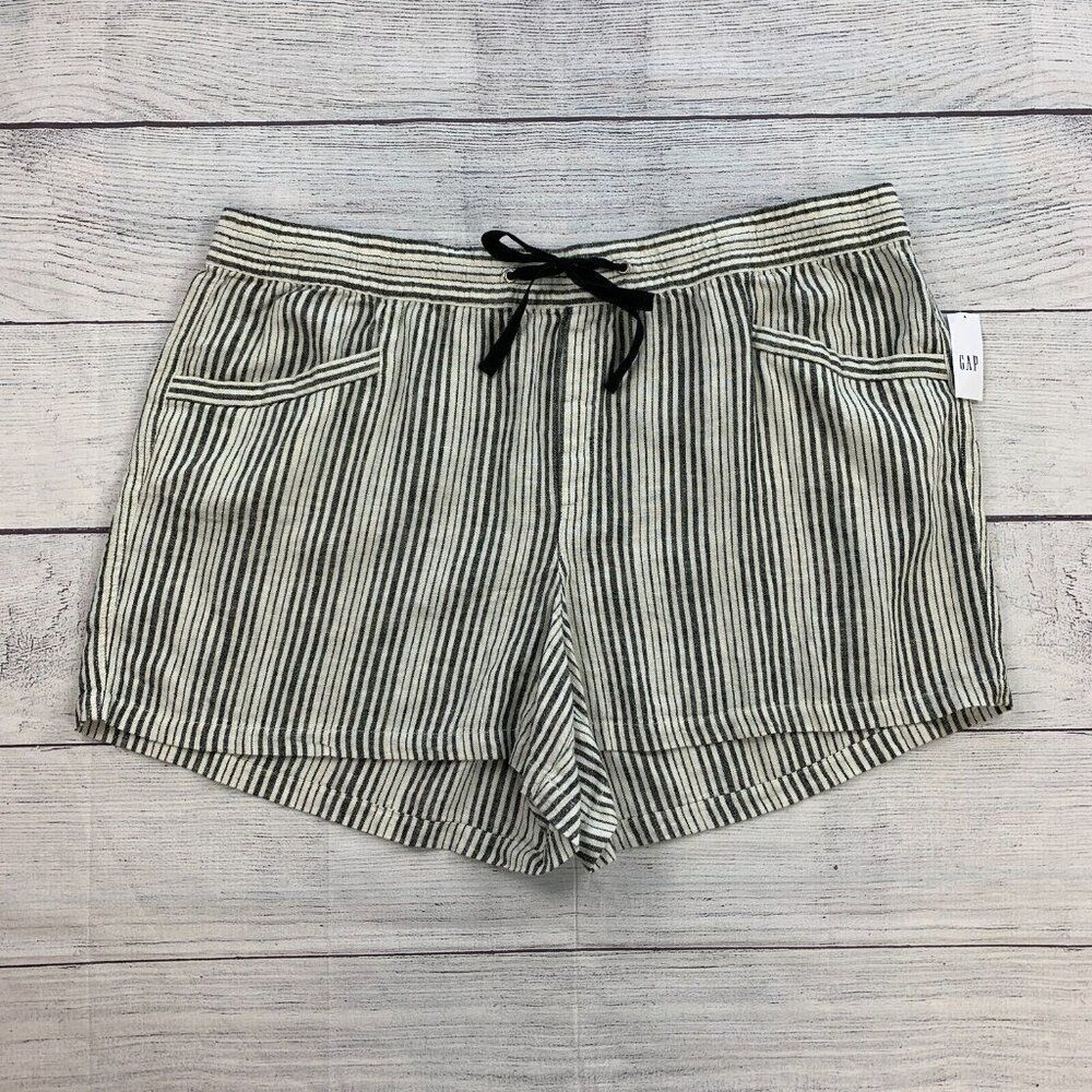 Gap Factory Shorts sz XXL Elastic Waist Striped Black New with Flaw Linen